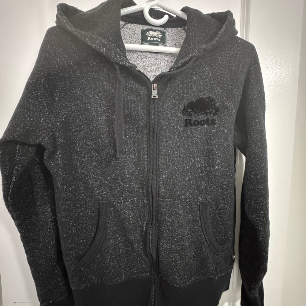 Roots Black Heathered Zip-Up Hoodie